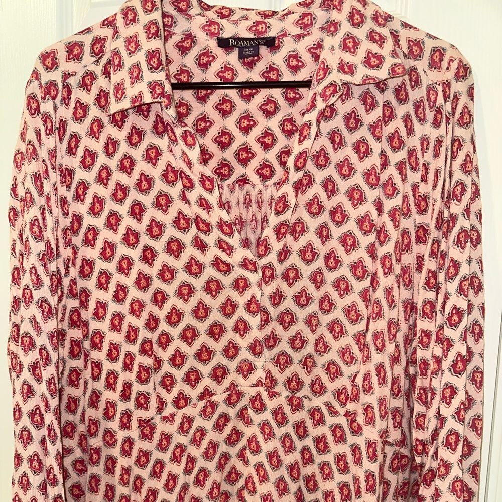 Roaman's Red and Cream Patterned Top
